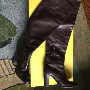 DKNY Chocolate Leather OTK Boots Sz 7 w/Roll Top